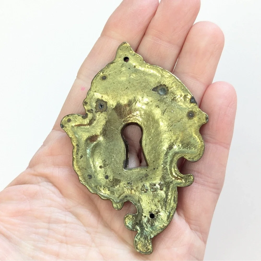 French Provincial Key Hole Cover Plate Antiqued Metal Ornate John Widdicomb